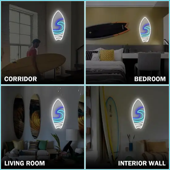 Summer Surfboard Neon Sign, Dimmable LED Signs, Surfer Light Up Signs for Wall, Neon Lights Signs for Bedroom, Kids Boys Room, Man Cave Beach Neon Wall Lights Decor {5}