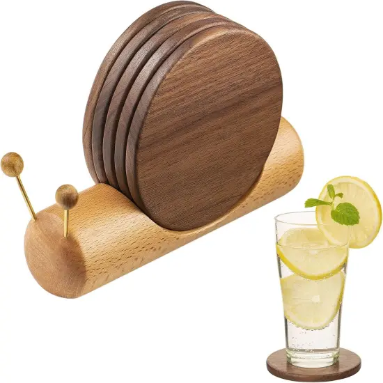 Set of 5 Wooden Coasters for Drinks {1}