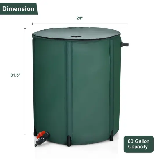 60 Gallon Green Portable and Foldable Collapsible Rain Barrel Water Collector with Mesh Top {4}