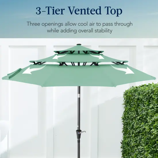 Best Choice Products 10ft 3-Tier Patio Umbrella, Market Sun Shade w/ Tilt Adjustment, Easy Crank Seaglass {3}