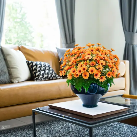 8 Bundles Summer Floral Arrangement Sunflowers Artificial Flowers, No Fade Fall Plants, Fake Mums Flowers, UV Resistant Faux Silk Daisy for Indoor, Home, Garden, Office DIY D&eacute;cor (Orange) {4}