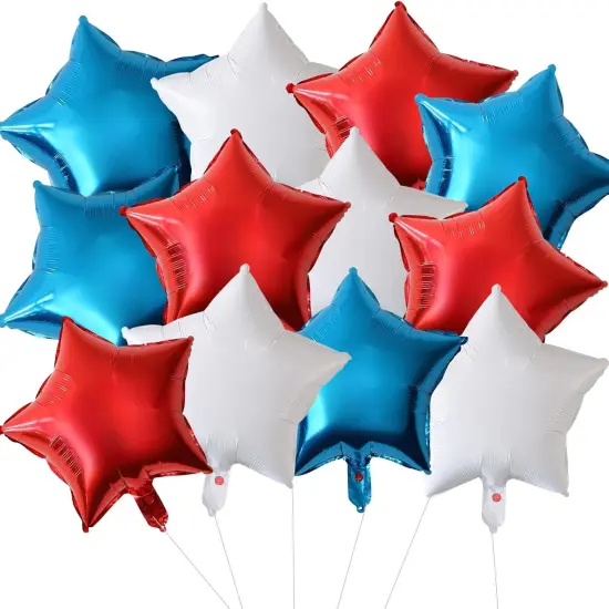 18 Pieces 18 Inches Red White Blue Stars Balloons, USA Themed Aluminum Foil Balloons for 4th of July, Independence Day Patriotic Birthday Party Decorations {1}
