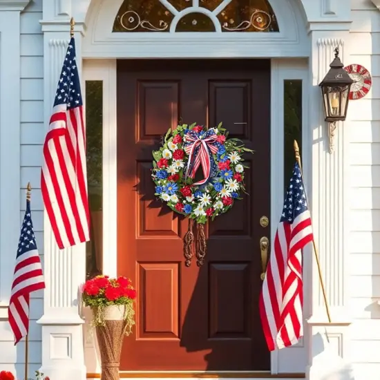 20inch Patriotic American Wreaths for Front Door,4th of July Independence Day Wreath Red White Blue Wreath for Window Door Decoration {5}