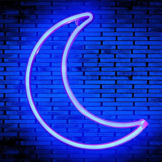 LED Blue Moon Neon Light, Cute Neon Moon Sign, USB or Battery Powered Decorative Night Light for Bedroom, Office, Dorm, Party, and Summer Events (Blue Moon) {4}