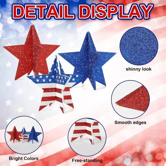 6 Inch Wooden Stars Set for 4th of July Decorations Tabletop Decorations {3}