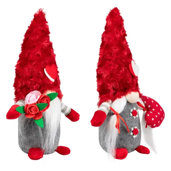 Northlight Fuzzy Hat Valentine's Day Gnomes - 11.5" - Red and Gray - Set of 2 {4}