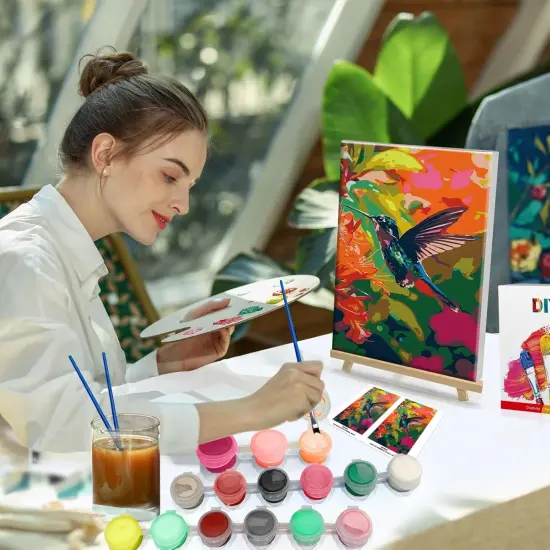 Framed Paint by Numbers Kit for Adults, Hummingbird Paint by Numbers Kit for Adults with Easel, DIY Flower Bird Paint by Number with Frame, Adult Paint by Number Kits Framed Canvas 8x12 Inch {2}