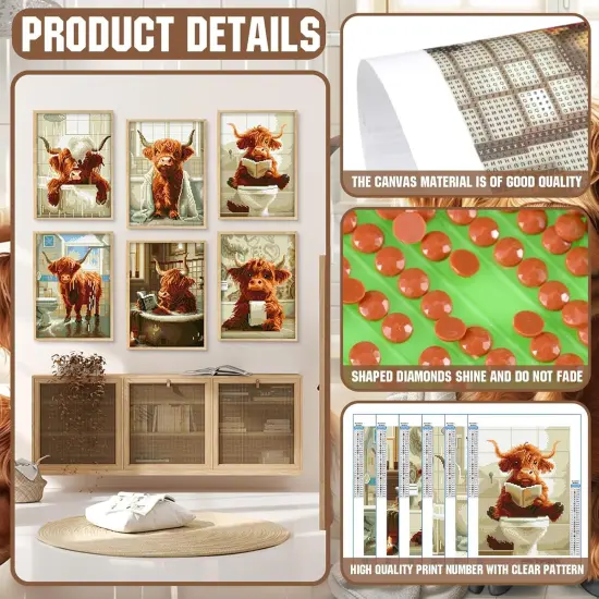 6 Pack Highland Cow Diamond Art Kits for Adults Beginners Cow 5d Spring Summer Diamond Painting Art Kits Flower DIY Diamond Painting with Round Gem Art Kits for Home Wall Decor Gift(Funny) {4}