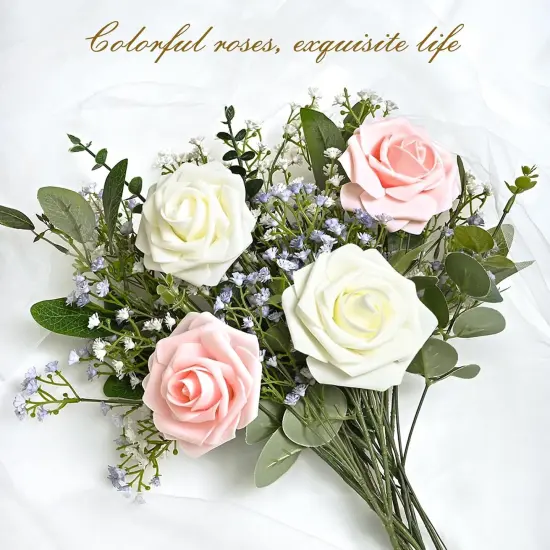 16Pcs Artificial Flowers Fake Roses Bouquets with Stems {3}