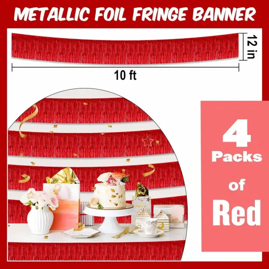4 Pack 10 Ft Red Foil Fringe Garland, Party Decorations {2}