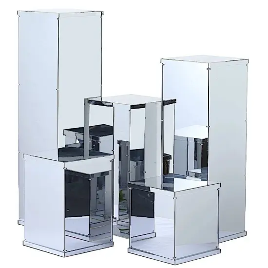 5 Silver Mirror Pedestal Risers Display Boxes Centerpiece {1}