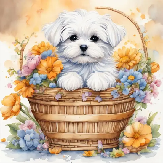 Diamond Painting Kits for Adults, Dog Round Full Drill Diamond Art Kits, 5D DIY Paint with Diamonds Crafts for Home Wall Decoration Gifts 12&times;12Inch Flower Basket {1}