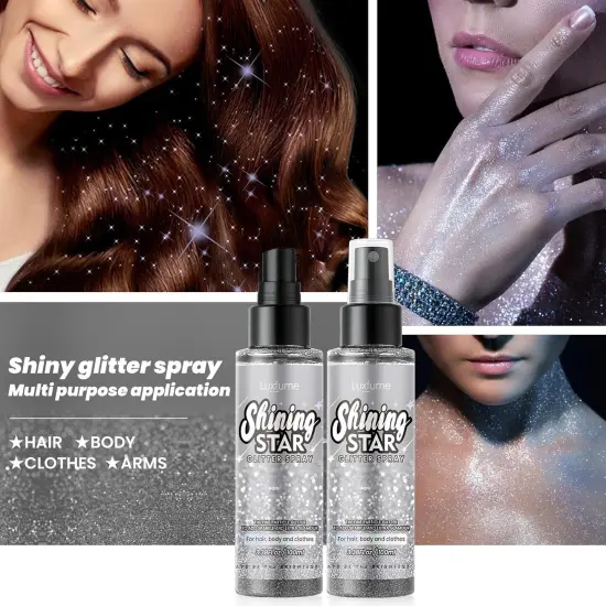 Glitter Spray for Hair and Body,Silver Body Glitter Spray,Quick-Drying and Waterproof Glitter Hairspray,Nozzles are not Easily clogged，Long-Lasting Body Shiny Spray for Stage Makeup, 3.38Oz {3}