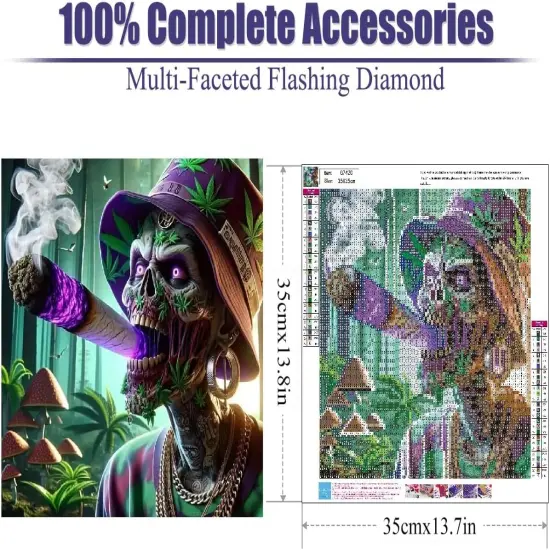 Skeleton Man Diamond Painting Kits for Adults, Skull Diamond Art Kits for Beginners, 5D Round Full Drill Diamond Painting Gem Art Kits for Home Wall Decor 14x14inch {3}