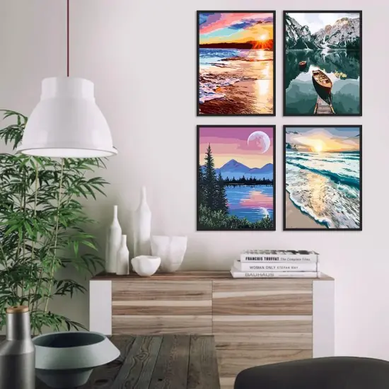 Paint By Numbers for Adults - DIY Adult Paint by Number Kits Pack On Canvas Sunset Beach Painting by Numbers for Beginners,Acrylic Paint Boat On Mountains Lake Crafts for Home Decor (11.8x15.8inch) {3}