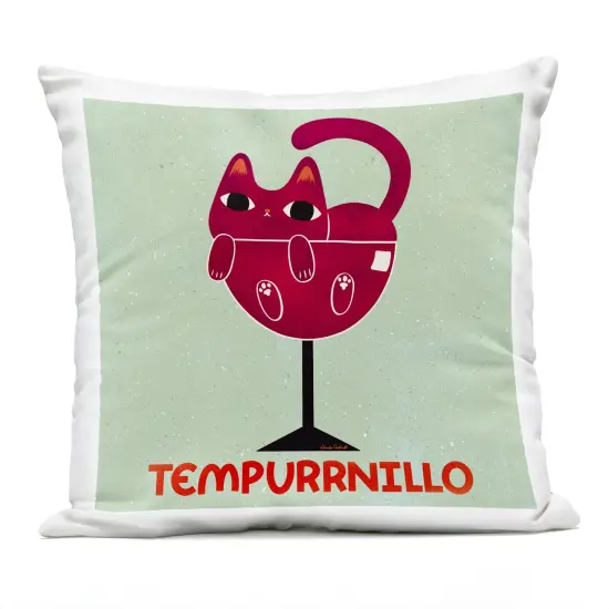 Stupell Industries Tempurrnillo Cat Wine Outdoor Printed Pillow design by Carrie Cantwell, 18 x 7 x 18 {1}