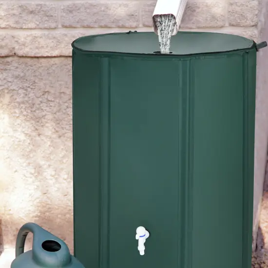 100 Gallon Green Foldable Portable Rain Barrel Water Collector Tank with Spigot Filter and Mesh Top {3}