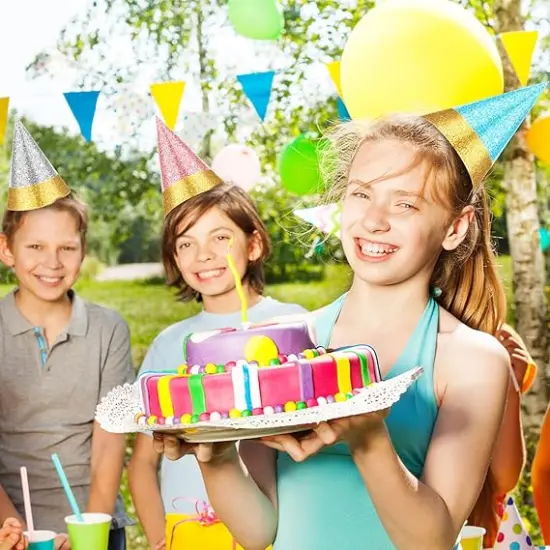 24 Pcs Colorful Party Hats for Adults Glitter Birthday Colorful Reusable Celebration Paper Hats for Birthday, Tea Party, Wedding, Jamboree, Photo Props {4}