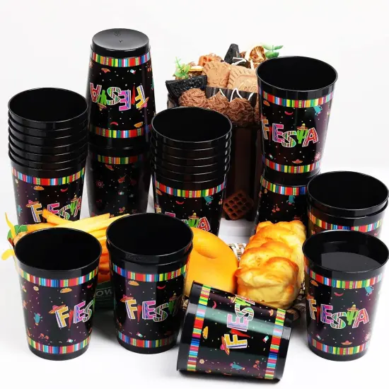 24 Pcs Let's Fiesta Plastic Cups Reusable Cinco De Mayo Plastic Tumblers 12oz Party Supplies Fiesta Party Decorations Mexican Plastic Drinking Cups for Summer Luau Birthday Cinco De Mayo Party Favors {4}