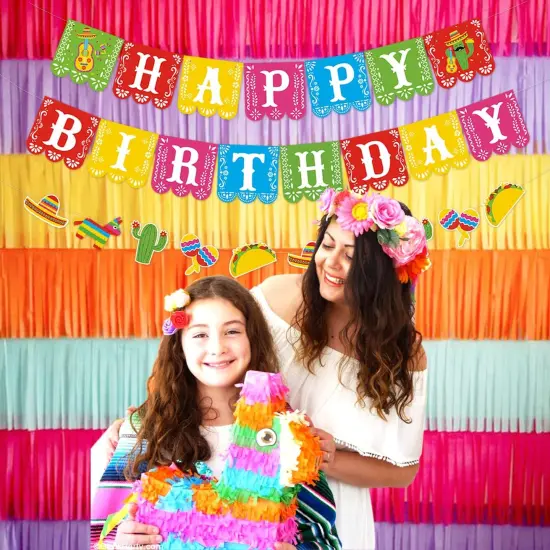 3 PCS Mexican Happy Birthday Banner Cinco De Mayo Decoration Fiesta Party Decoration Mexico Birthday Themed Decor Fiesta Taco Mexican Photo Booth Background Birthday Banner Party Supplies {5}