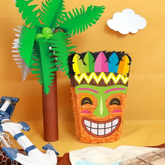 Tiki Pi&ntilde;ata -Tropical Hawaii Pi&ntilde;ata with Blindfold and Bat for Girls Boys Kids Pi&ntilde;ata Hawaiian Luau Themed Party Decorations {2}