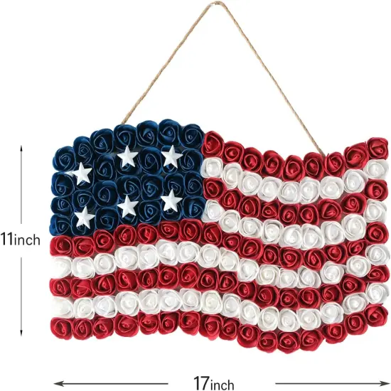 4th of July Wreath Patriotic Wreath Independence Day Wreath for Front Door, 17''*11''Window Wall Patio Decoration Memorial Day Americana Wreath with Red White and Blue American Flag Wreath {3}