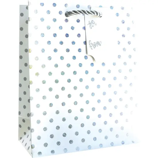 Pack/6: Silver Dots on White Gift Bag - 6 x 3 x 7-1/2" {1}