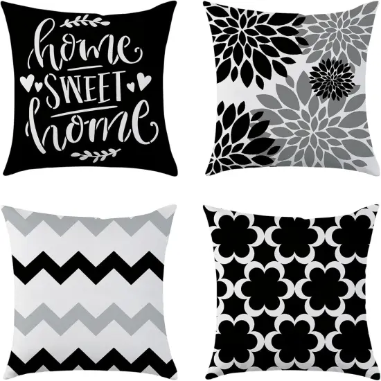Modern Decorative Pillow Covers 18x18 Set of 4 Farmhouse Double-Sided Printing Pillow Covers Black Outdoor Cushion Covers for Couch Patio Garden {1}