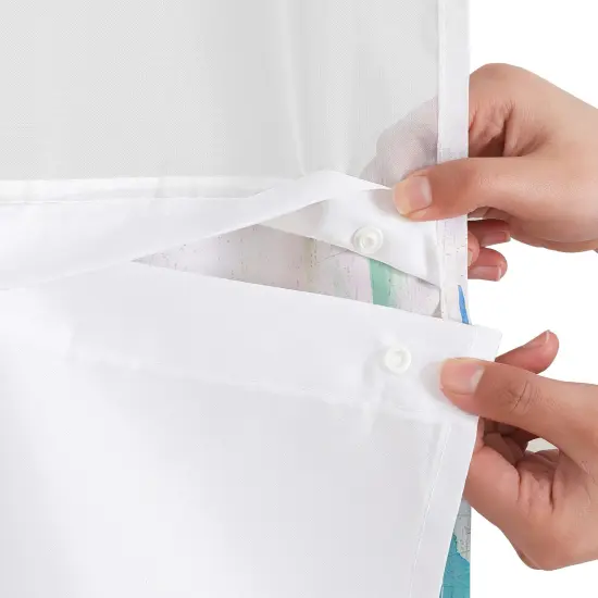 Americanflat 72x75 Hookless Shower Curtain - Coastal Orange Blue Shower Curtain with Sheer Panel, Snap-In Liner, and Grommets - 100% Polyester {6}