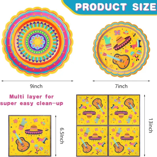 100 Pcs Mexican Themed Fiesta Party Plates Mexican Disposable Tableware for Cinco De Mayo Birthday Party Supply Including Plate Napkin Forks Taco Carnival Baby Shower Decoration for 25 Guests {2}