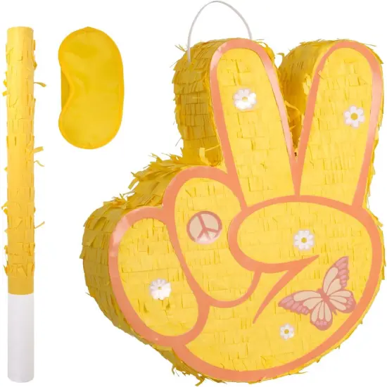 Groovy Pinata with Blindfold and Bat for Kids Groovy Hippie Theme Birthday Party Game Decorations {1}