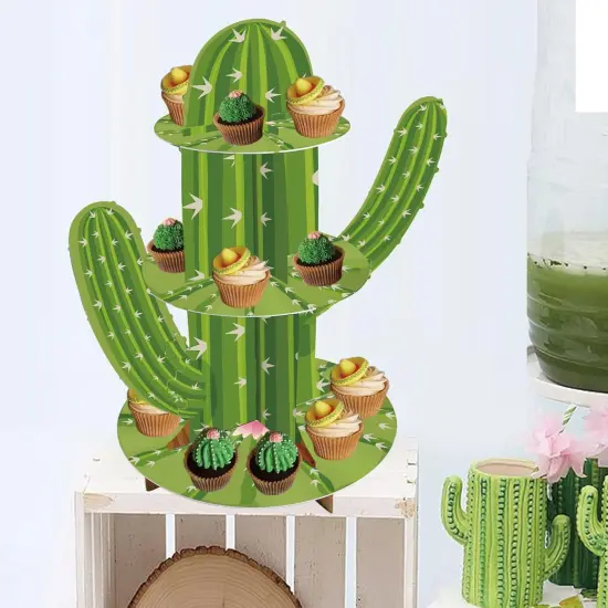 3 Tier Cactus Cupcake Stand, Green Cactus Shape Cupcake Holder for Mexican Fiesta Party Supplies, Taco Party Decorations, Cinco De Mayo Party Favors {4}