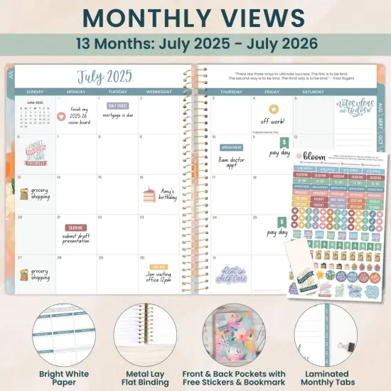 bloom daily planners 2025-26 Academic Planner, Soft Cover, 8.5" x 11", Painted Peonies {3}