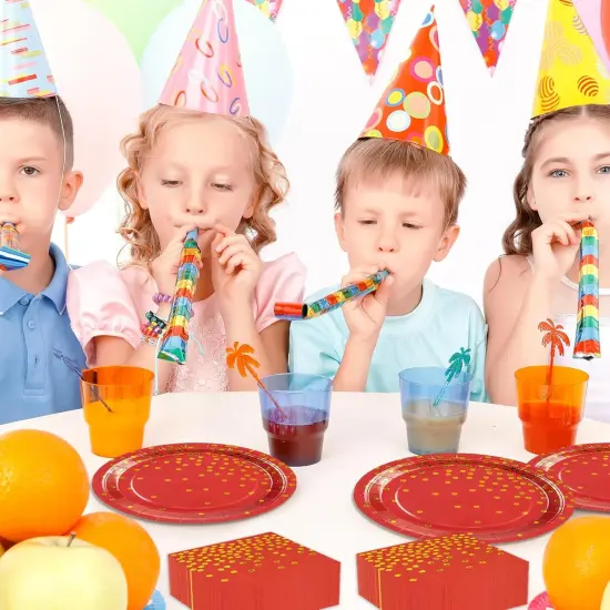 50PCS Red and Gold Birthday Plates and Napkins Party Supplies,25 x 7 Red Gold Foil Decorations Dessert Plates and 25 x 6.5 Napkins for Birthdays New Year Weddings Graduations {4}