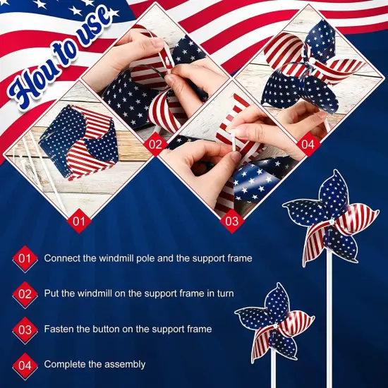 50 Pieces Patriotic Pinwheels, Red White and Blue Windmills Patriotic Windmills Necessary Windmill Decorations {2}