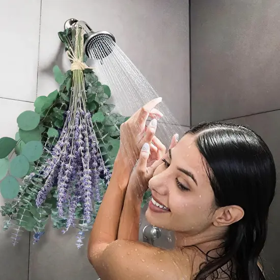 80 PCS Large Dried Preserved Eucalyptus Stems & Lavender Flowers Bundle for Shower, 17'' Real Fresh Hanging Silver Dollar Leaves, Aromatic Self-Care Shower Plants, Natural Fragrance, Home Decor {3}