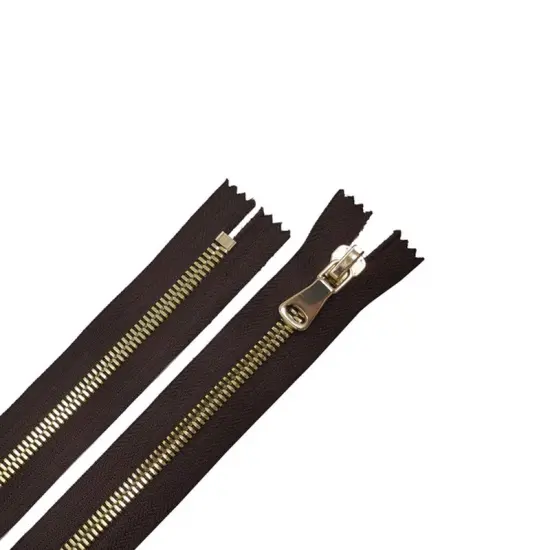 8MM One Way Non Separating Closed Bottom Zipper Brown Tape Brass Gold Teeth {1}