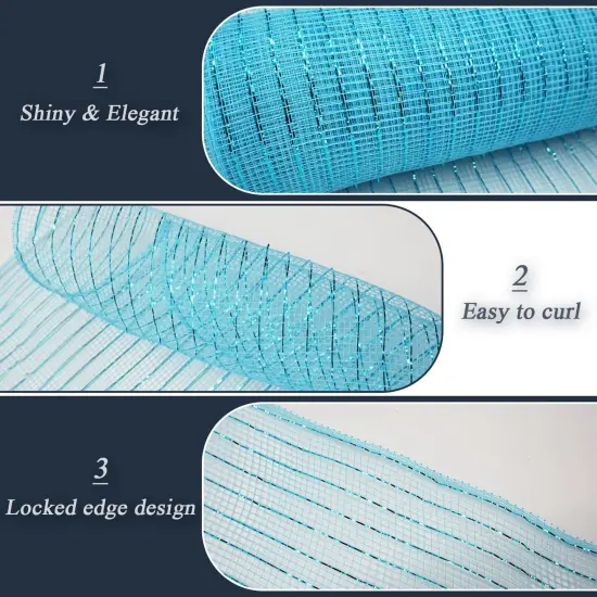 2 Pcs Blue Deco Mesh Ribbon Rolls 10 Inch 10 Yards(30 ft) Decorative Mesh Fabric with Foil {2}