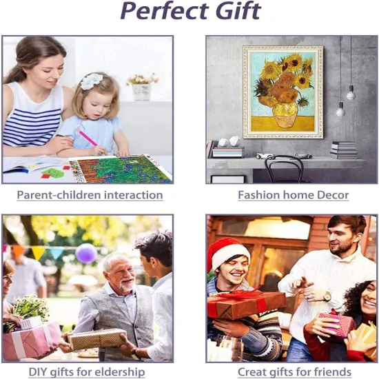 Diamond Painting Kits for Adults, 4 Pack Van Gogh Starry Night Diamond Art Kits, 5D Full Drill DIY Crafts for Adults Home Wall Decor Sunflower Irises Caf&eacute; Terrace at Night [12x16in] {5}