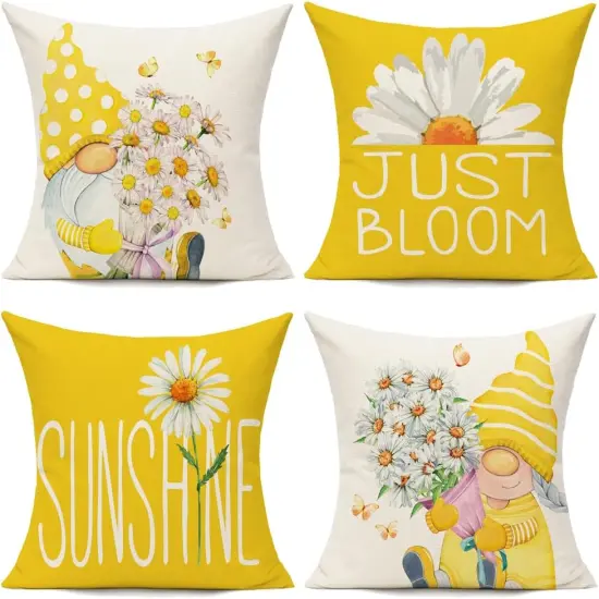 Outdoor Yellow Throw Pillow Covers 18x18 Set of 4 Spring Summer Decorative Cushion Cases Home D&eacute;cor Decorations for Patio Couch Chair Sofa {1}