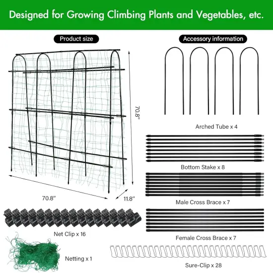 Cucumber Trellis for Raised Beds 70.8" L x 11.8" W x 70.8" H {2}