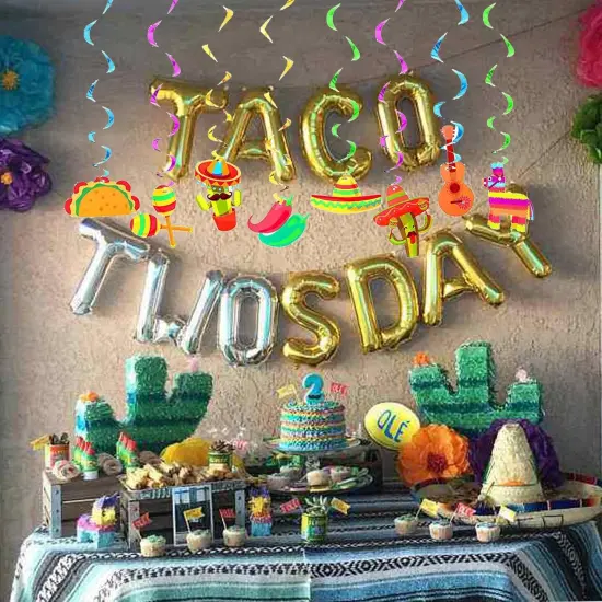 32Pcs Mexican Fiesta Hanging Streamers Swirl Decorations - Taco Twosday Birthday, Cinco De Mayo Party Supplies - Taco Party Ceiling Hanging Decorations for Boys & Girls Showers {5}