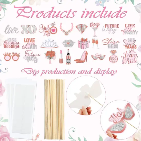 26 Pieces Bridal Shower Wedding Photo Booth Props Bachelorette Photo Props Rose Gold Pink Future Wife Party Decorations for Bridal Shower Out Hen Party Gift Accessories {4}