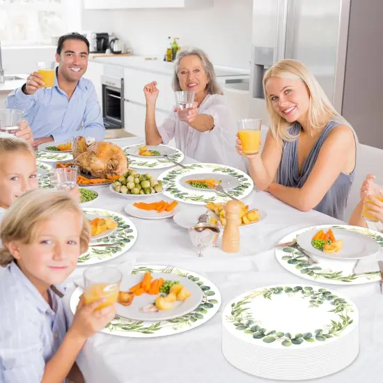 60Pcs Disposable Eucalyptus Leaves Place Mats Spring Summer Greenery Round Paper Table Mats Sage Green Eucalyptus Leaves Party Dining Table Decorations for Home Kitchen Baby Shower Wedding {4}