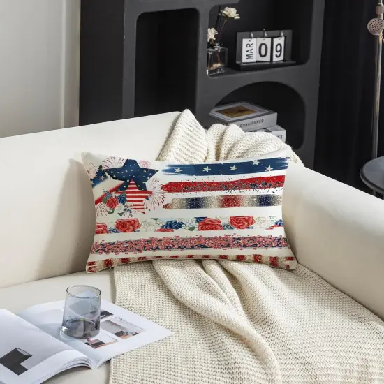 Throw Pillows American Flag USA Patriotic Outdoor Cushion Cases for Couch Bed Decorations {3}