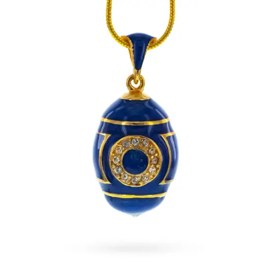 Blue Enamel Crystal Eyed Royal Egg Pendant Necklace {1}