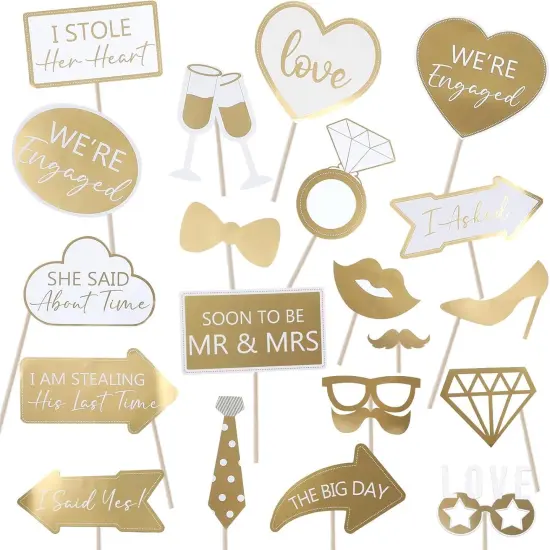 40Pcs Gold Engagement Photo Booth Props We are Engaged Photo Props Decorations for Wedding Reception Bridal Shower Ceremony Party Supplies Favors {1}