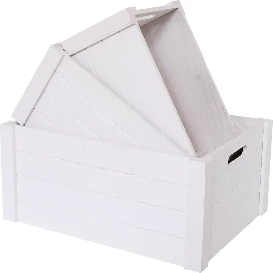Set Of 3 Extra Large Nesting Wooden Storage Crates For Home Decor {1}