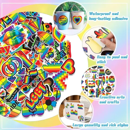 200 Pcs Gay Pride Stickers, LGBTQ+ Stickers Rainbow Sticker Bulk for Pride Month Lesbian Bisexual Sticker Pack Vinyl Waterproof Pride-Stuff for Water Bottle Laptop Skateboard Guitar Car {4}