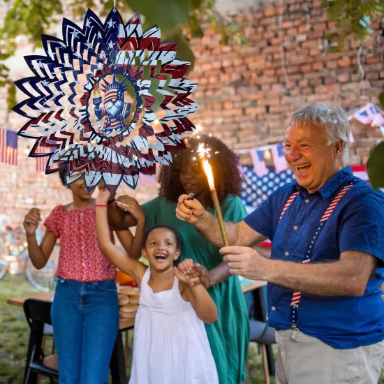 Gnome 4th of July Wind Spinner Hanging Garden Decor Independence Day Yard Garden Metal Spinner Memorial Day Wind Sculptures for Indoor Outdoor Spinning Lawn Ornaments Patriotic Art Kinetic Sculpture {5}